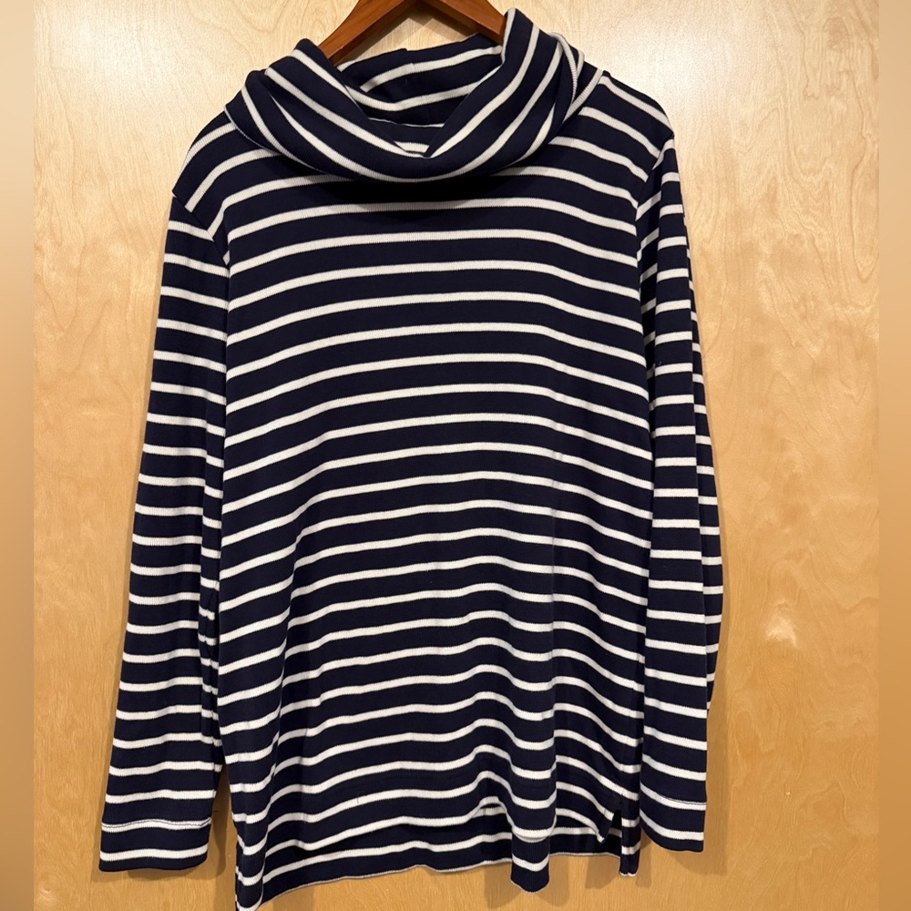 L.L. Bean Cotton Navy and White Striped Turtleneck Sweater